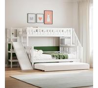 Seyakany Letto per bambini 90 x 200/140 x 200 cm, letto a castello in legno massello con scivolo e ripiano con gradini di sicurezza, letto estraibile (90 x 200 cm) e rete a doghe, bianco