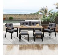 Seyakany Salon de Jardin Exterieur 6 Personnes Bois ,Ensemble Table et chaise de Jardin en bois d'acacia,meubles de Jardin,avec poltrone et Chariot de Sala da Pranzo Rimovible,avec housse en tissu