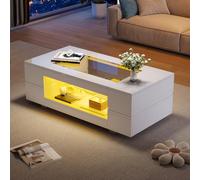 Seyakany Tavolino bianco con luci a LED controllate da applicazione Bluetooth, tavolo design cavo a doppio strato ad alta lucentezza, adatto per feste, uffici, saloni