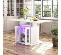 Seyakany Tavolo da pranzo pieghevole moderno con illuminazione a LED regolabile a cambiamento di colore, con spazio di archiviazione, vassoio estensibile 140 x 78 cm, per cucina e sala da pranzo