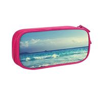 Seychelles Beach in Sunset Time stampato matita sacchetto trucco portagioie scatola portatile da viaggio portagioie nero, rosa, Taglia unica, Astuccio portamatite