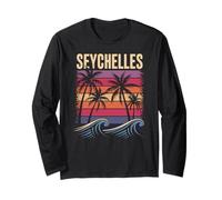 Seychelles, Vintage Beach Tramonto, Palme e Oceano Maglia a Manica