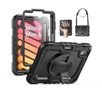 SEYMAC Case for iPad mini 7 (A17 Pro) 2024/ Mini 6 8.3″, Full-Body Shockproof Protective Case with Screen Protector, 360° Rotating Stand, Hand/Shoulder Strap for iPad mini 7th/ 6th Generation, Black