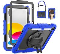 SEYMAC Cover per iPad (A16) 11ª/10ª Generazione - 11/10,9 Pollici, Blu | Custodia Antiurto con Pellicola Protettiva, Supporto Girevole a 360° e Cinghia da Mano, Tracolla, Portapenne e Robusta