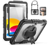 SEYMAC Cover per iPad A16 11ª/10ª Generazione 11/10,9 Pollici, Trasparente | Custodia Antiurto con Pellicola Protettiva, Supporto Girevole a 360° e Cinghia da Mano, Tracolla, Portapenne e Robusta