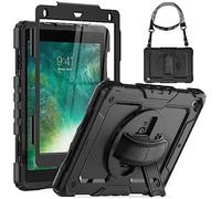 Seymac, custodia integrale per iPad 9.7 2018/2017, tracolla, pellicola protettiva e portapenne Apple per iPad di 5a e 6a generazione nero Nero