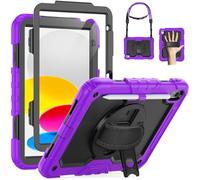 SEYMAC Custodia per iPad 11/10 Generazione 2025/2022 (11/10,9 Pollici), Resistente agli urti con Protezione per lo Schermo, Supporto Girevole a 360°/Cinturino da Polso, Portapenne, Tracolla, Viola