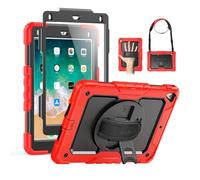 SEYMAC Custodia per iPad 9,7 Pollic 6a/5a Generazione 2018/2017, Custodia per iPad Air 2, Custodia Antiurto con Protezione per lo Schermo, Girevole Supporto/Cinturino, Tracolla, Portamatite, Rosso