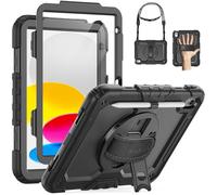 SEYMAC Custodia per iPad (A16) 11a/10a Generazione (11/10.9 pollici, 2025/2022), Resistente agli urti con Protezione per lo Schermo, Supporto Girevole a 360°, Portapenne, Tracolla, Nero