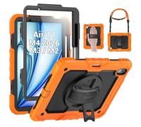 SEYMAC Custodia per iPad Air 11 Pollici 6th 2024 M2, Custodia Antiurto con Protezione per lo Schermo, Portapenne, Supporto Girevole a 360 Gradi/Cinturino da Polso, Tracolla per iPad Air 11, Arancione