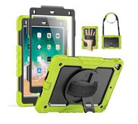 SEYMAC, Custodia Per iPad da 9,7 Pollici 2018, 2017, Cavalletto Girevole a 360 Gradi [cinghia da polso e tracolla]Custodia Integrale Antiurto Per iPad 2017/2018 verde/nero