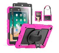 SEYMAC, Custodia Per iPad da 9,7 Pollici 2018, 2017, Cavalletto Girevole a 360 Gradi [cinghia da polso e tracolla]Custodia Integrale Antiurto Per iPad 2017/2018 rosa/nero