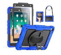 SEYMAC, Custodia Per iPad da 9,7 Pollici 2018, 2017, Cavalletto Girevole a 360 Gradi [cinghia da polso e tracolla]Custodia Integrale Antiurto Per iPad 2017/2018 blu/nero