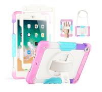 Seymac, custodia per iPad di 6a/5a generazione da 9,7", custodia protettiva per bambini, resistente e antiurto, con pellicola protettiva per schermo, supporto rotante, tracolla, per iPad Air