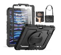 SEYMAC Custodia per iPad Pro 11 di 4a/3a/2a/1a generazione (2022/2021/2020/2018), custodia protettiva antiurto integrale con pellicola protettiva, supporto girevole a 360° e tracolla, nera