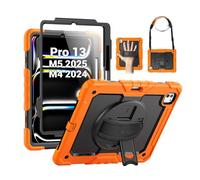 SEYMAC Custodia per iPad Pro 13" 2024 M4 (7a generazione), custodia protettiva antiurto resistente con pellicola proteggi schermo, supporto girevole a 360°, tracolla e portapenne, arancione