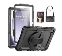 SEYMAC Custodia per Samsung Galaxy Tab A9+ Plus 11" 2023 (SM-X210/X216/X218), custodia protettiva antiurto resistente con protezione schermo, supporto girevole, tracolla e portapenne, nero