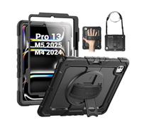 SEYMAC Custodia protettiva antiurto per iPad Pro 13 pollici M4 (2024), resistente agli urti con pellicola protettiva, supporto girevole a 360°, tracolla e portapenne, per iPad Pro 13 2024, nero
