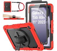 SEYMAC stock Custodia per Samsung Galaxy Tab A9 Plus 11'' 2023 SM-X210/X216/X218, Custodia Antiurto Tab A9+ Plus con Proteggi Schermo/Porta Penna/Cinturino da Polso Girevole 360 e Supporto, Rosso