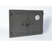 SEZAM doppia porta del forno in ghisa con termometro 500 °C, con serratura, porta del forno per pizza - forno per il pane - porta del forno in pietra, 48 x 3 x 32,5 cm, pittura color grafite