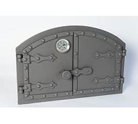 SEZAM Porta del forno doppia in ghisa con termometro 500 °C, con serratura, aspetto rivetto - forno per il pane - porta del forno in pietra, 53,2 x 5,5 x 35,5 cm, pittura color grafite