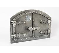 SEZAM Porta del Forno Doppia in Ghisa Con Termometro 500 °C, Serratura, Aspetto Rivetto - Per Pane e Pietra, 53,2 x 5,5 x 35,5 cm, Antico Dipinto Color Argento