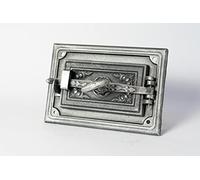 SEZAM porta del forno in ghisa per camini con cordone di tenuta - con fermo porta, porta del forno per il pane - porta del forno a legna 23 x 7 x 32,5 cm - rettangolare, verniciato argento antico