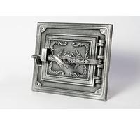 SEZAM Porta del forno in ghisa per camini con cordone di tenuta - con fermo porta, porta del forno per il pane - porta del forno a legna 30 x 7 x 32,5 cm - rettangolare, verniciato argento antico