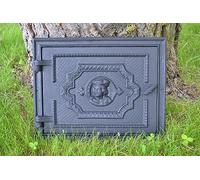 SEZAM Porta di ispezione massiccia per forni in ghisa, 32 x 3,5 x 25,5 cm, porta del camino, porta d'ingresso, per forni, stufe e caminetti, pittura nera