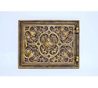 SEZAM Porta di ispezione massiccia per forni in ghisa, 32 x 3,5 x 25,5 cm, porta del camino, porta d'ingresso, per forni, forni e caminetti, pittura oro antico