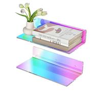 Sezanrpt Set di 2 scaffali da parete in acrilico Iridescent da 30 cm, scaffali galleggianti bianchi, mensole da parete per scaffali, altoparlanti intelligenti, piante, cornici, orologio digitale