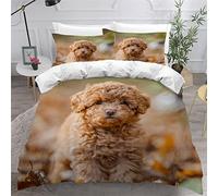 Sezhiqeu Set Copripiumino Matrimoniale 260x240 cm Barboncino, Biancheria da Letto Animale Cane in Microfibra Morbida, 3d Copripiumini e 2 Federe con Cerniera B773