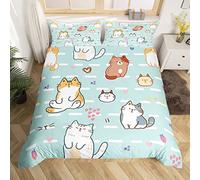 Sezhiqeu Set Copripiumino Singolo Gatto Carino, Biancheria da Letto Gatto Kawaii in Microfibra Morbida, 3d Copripiumino 135x200 cm e 2 Federe G1363
