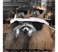 Sezhiqeu Set Copripiumino Singolo Procioni e Panda Rossi, Biancheria da Letto Animali Della Giungla in Microfibra Morbida, 3d Copripiumino 135x200 cm e 2 Federe con Cerniera a.3359