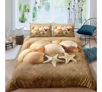 Sezhiqeu Set Copripiumino una Piazza e Mezza Conchiglia di Stella Marina, Biancheria da Letto Spiaggia in Microfibra Morbida, 3d Copripiumino 200x200 cm e 2 Federe con Cerniera H-279