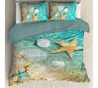 Sezhiqeu Set Copripiumino una Piazza e Mezza Guscio di Stella Marina, Biancheria da Letto Spiaggia e Oceano in Microfibra Morbida, 3d Copripiumino 200x200 cm e 2 Federe con Cerniera a.2305