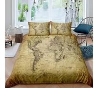 Sezhiqeu Set Copripiumino una Piazza e Mezza Mappa Vintage, Biancheria da Letto Mappa Del Mondo in Microfibra Morbida, 3d Copripiumino 200x200 cm e 2 Federe 50x80 cm con Cerniera