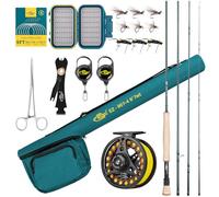 SF Combinazione canna da pesca a mosca 7WT 9FT verde smeraldo 24T canna in carbonio con mulinello, custodia per canna, scatola per mosche con mosche, terminale conico, strumenti per legare i nodi