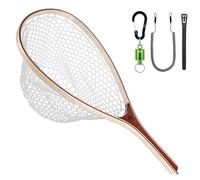 SF Fly Fishing Landing Net Soft Silicone Rubber Small Mesh Catch and Release Wood Frame Trout Net with Green Magnetic Release Combo Kit