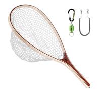 SF Fly Fishing Landing Net Soft Silicone Rubber Small Mesh Catch and Release Wood Frame Trout Net with Green Magnetic Release Combo Kit