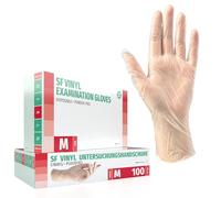 SF Guanti in Vinile Trasparenti, Taglia M - 100 Pezzi, Monouso Senza Polvere e Senza Lattice, Da Esame per Pulizia, Cucina e Uso Quotidiano