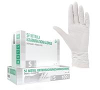 SF Guanti Nitrile S Bianchi - 100 Guanti Monouso Resistenti e Professionali, Senza Lattice e Senza Polvere