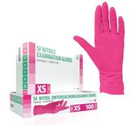 SF Guanti Nitrile XS Magenta - 100 Guanti Monouso Resistenti e Professionali, Senza Lattice e Senza Polvere