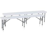 SF SAVINO FILIPPO Set 2X pezzi Panca panchina panchetta 183X25H44cm pieghevole in dura resina di plastica bianca con 3 gambe in ferro e metallo richiudibile per tavolo