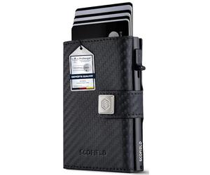 SF SCOFIELD Trinity Portafoglio sottile con scomparto per monete I Custodia per carte di credito da uomo per 10-12 carte I RFID - Protezione I Wallets for Men I Smart Wallet I Case, Carbonio - Nero