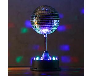 Sfera a LED da 13 cm, con piedistallo, 18 LED colorati, batteria e funzionamento USB, colore: argento