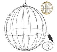 Sfera a LED da appendere, diametro 50 cm, in ferro e plastica, nero, 272 LED, luce bianca calda, funzionamento a batteria, IP44, da appendere, decorazione da giardino