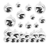 Sfera a specchio da discoteca, 25 pezzi, argento da appendere, mini sfera da discoteca, piccole sfere da discoteca con corda per casa, feste, matrimoni, albero di Natale, feste di compleanno (4 misure