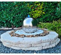Sfera Cascata Artificiale da Giardino con LED Ø40 cm in Acciaio Inox con Pompa