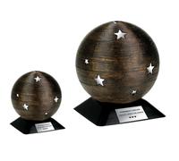 Sfera con stelle d'argento, urna di cremazione a sfera, urna a sfera per ce